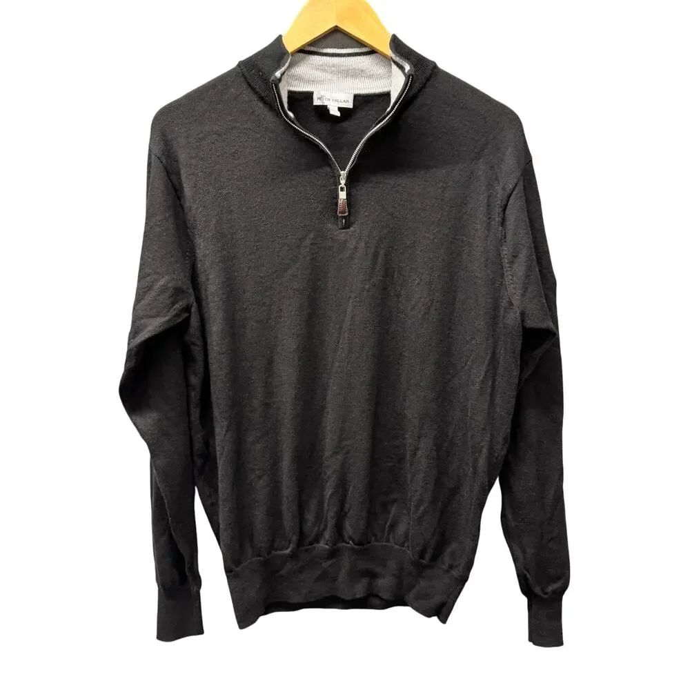 Peter Millar Sweater Mens Large Black Crown Soft 1/4 Zip Merino Wool‎ Silk SEGMA